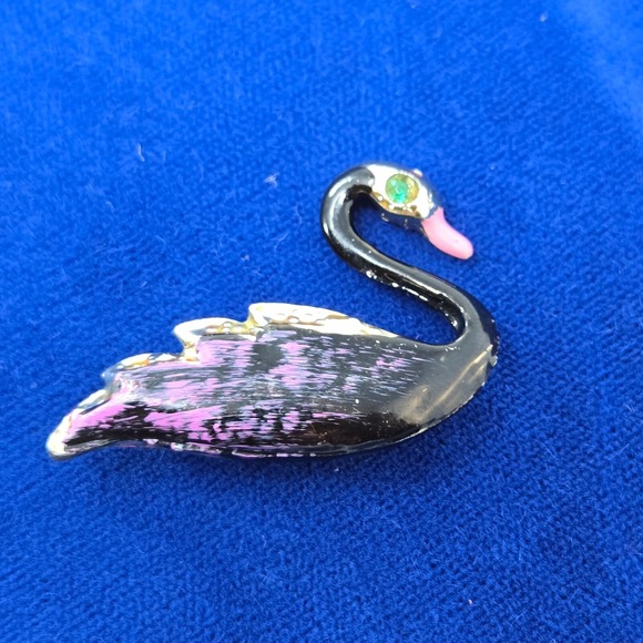 Vintage Swan Enamel White Gold Pin Brooch Fashion Jewelry Black Purple Green - Picture 10 of 16